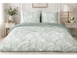 Parure de lit Feuillage Nature en coton-lin lavé 240x220 cm – Housse de couette + 2 taies 63x63 cm, motif végétal apaisant