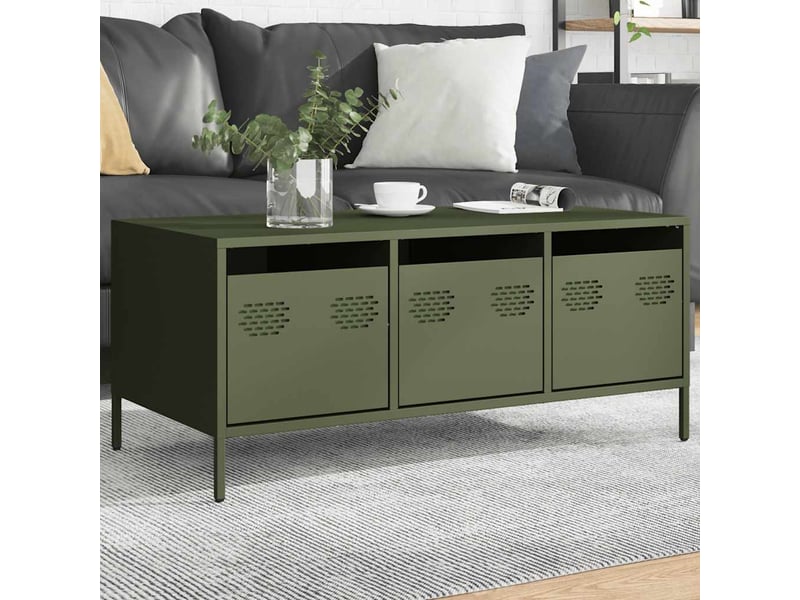 Table basse rectangulaire | table de salon vert olive 101,5x50x43,5 cm acier laminé à froid  - Conforama B