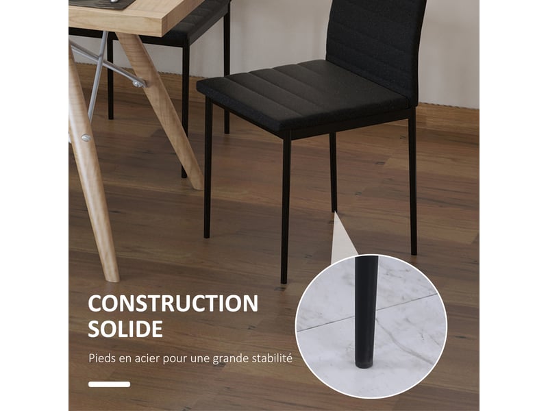  Lot de 4 chaises de salle à manger chaises de cuisine avec dossier haut pieds en métal et tissu en lin noir 41x50x97cm  - Conforama A
