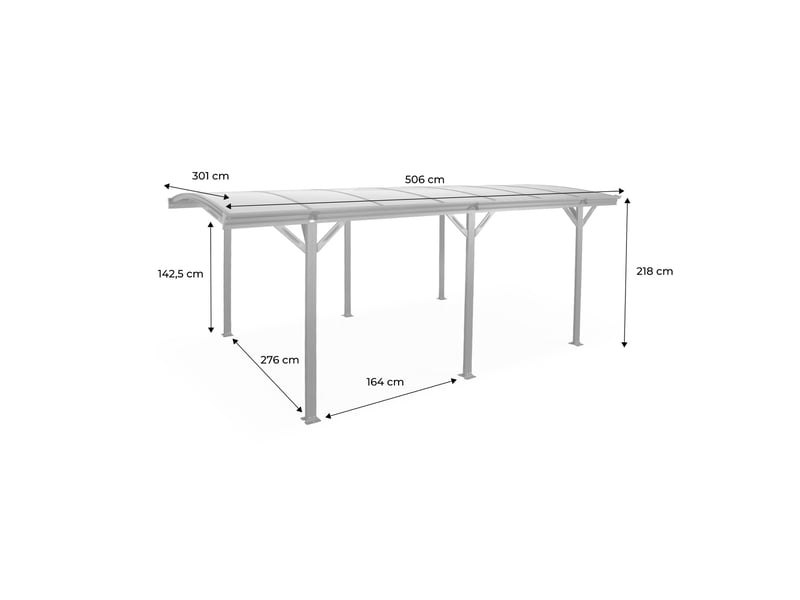  Carport de 15m² en aluminium blanc et polycarbonate - le mans 5x3m  - Conforama D