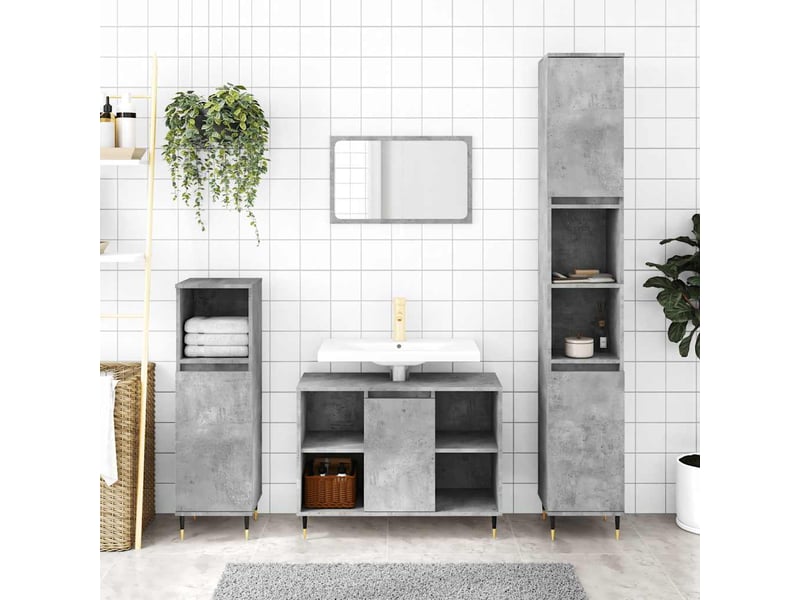  Meuble salle de bain rangement, commode gris béton 80x33x60cm bois d'ingénierie shl9197  - Conforama B