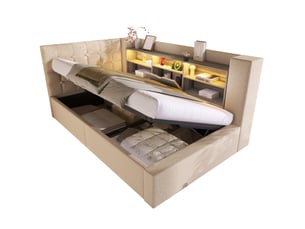 Lit coffre 90x190 cm <strong>OKWISH</strong>  <strong></strong> coloris beige