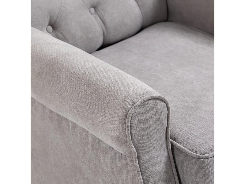  Fauteuil à oreilles 74x86x102 cm avec boutons décoratifs pieds en bois gris  - Conforama E