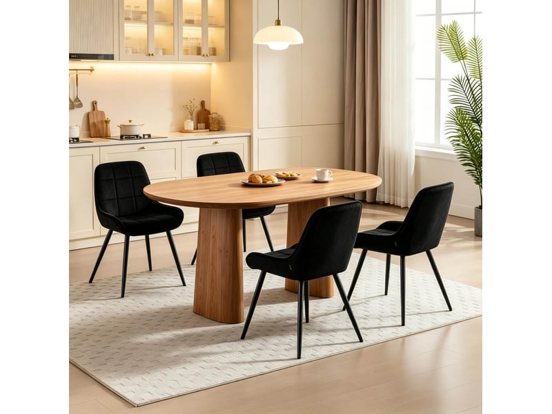  Chaises de salle à manger 4 pièces, dossier incurvé, métal et velours, noir  - Conforama C