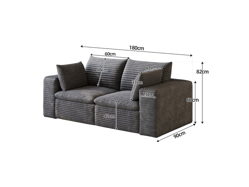 Canapé nuage 2 places en velours côtelé gris foncé, 180 cm, sans armature bois, entièrement en mousse, aucun assemblage requis - Conforama C