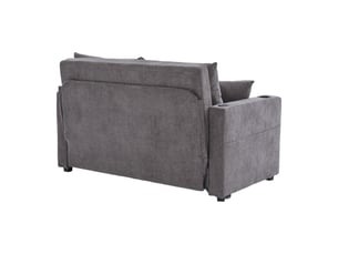 Canapé convertible 2 places avec poches latérales et porte-gobelets - fonction lit, usb, chenille grise