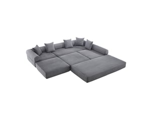 Canapé modulaire 4 places avec couchage d'appoint et poche latérale en velours côtelé gris foncé, 270 × 180 × 64 cm