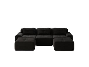 Canapé en u modulable ulevr 3 places avec ottomans, velours côtelé noir, 293 x 177 x 69 cm