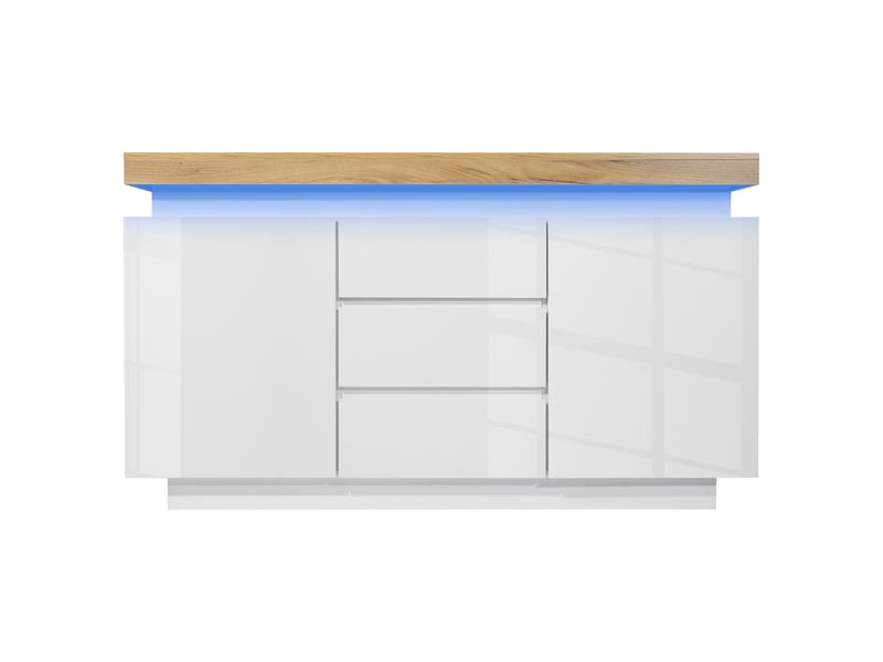  Buffet 2 portes et 3 tiroirs avec led blanc 140 x 39 x 81 cm  - Conforama A