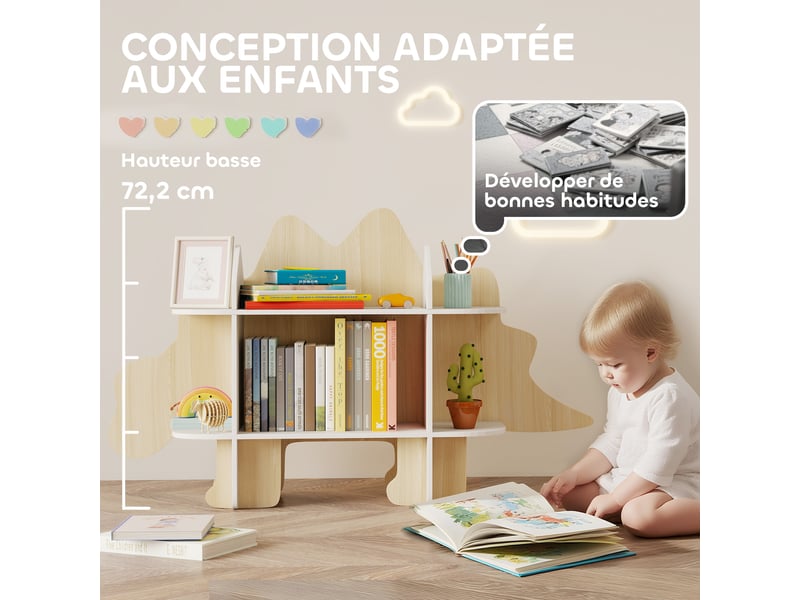  Bibliothèque enfant meuble de rangement pour jouets et livres 6 compartiments bois naturel 120x28x72,2cm  - Conforama R