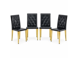 Chaises de salle à manger lot de 4 avec dossier matelassé  - pieds métal doré, simili cuir noir
