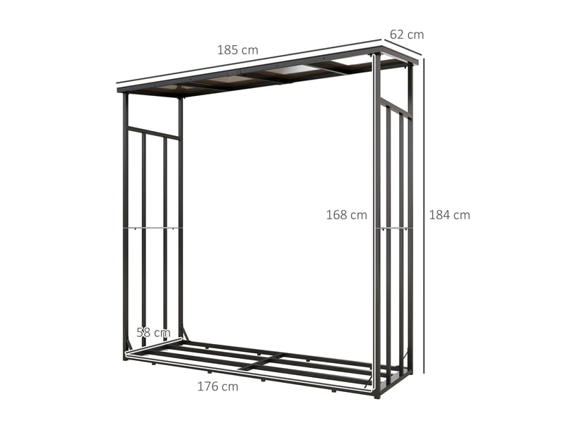  Abri-bûches extérieur avec protection imperméable, 1,7 m³, 185 x 62 x 184 cm, noir  - Conforama E