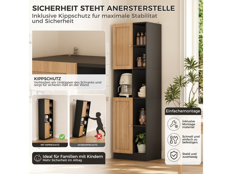  Meuble d'angle cuisine, colonne de rangement étroite 170cm, anthracite et chêne, 2 portes (sans matelas).  - Conforama C