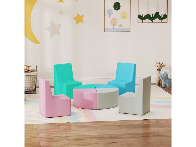  Parcours motricité bébé 8pcs, module motricité bébé mousse epe et housse en pu, design table et chaises, multicolore  - Conforama B