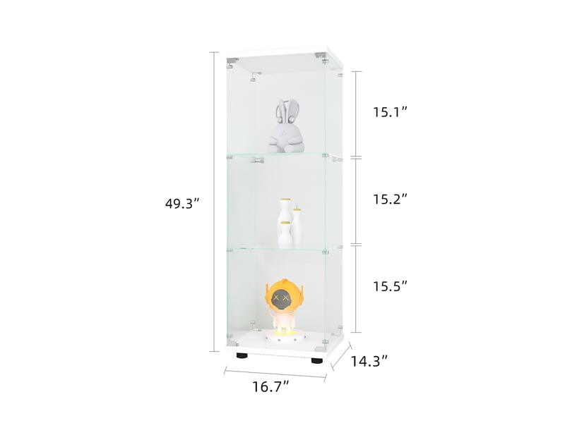  Vitrine en verre 3 niveaux simple porte - 42,4 x 36,3 x 125,2 cm - blanc - meuble de rangement - mobilier salon  - Conforama B