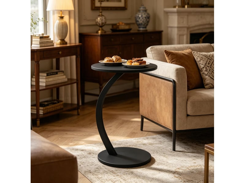  Table basse ronde en c avec plateau mdf et structure métallique, pour salon, chambre et bureau, 40 × 64,5 cm  - Conforama C