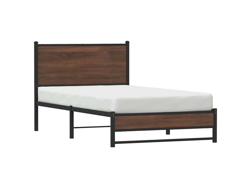  Lit simple- lit adulte -  cadre de lit en métal sans matelas chêne marron 100x200 cm  - Conforama C