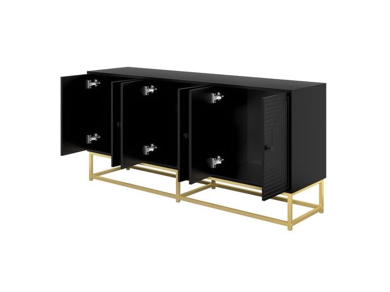  Buffet 6 portes avec rangement pour salon en panneaux de particules 160×38×75,5 cm noir  - Conforama D