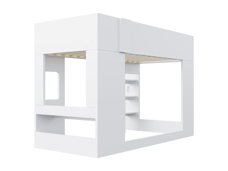 Lit mezzanine en bois 90×200 cm - avec éclairage led - avec petit bureau - avec barrières de sécurité - blanc (matelas non inclus) - Conforama W