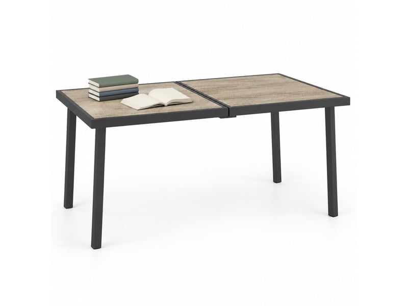 Table de jardin ulevr rectangulaire 6 personnes 145 x 85 x 72 cm, plateau en plastique aspect bois et structure en acier gris - Conforama A