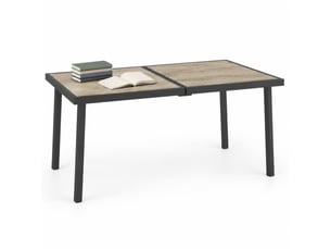 Table de jardin ulevr rectangulaire 6 personnes 145 x 85 x 72 cm, plateau en plastique aspect bois et structure en acier gris