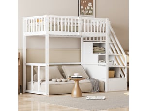 Lit avec rangement 90x200 cm <strong>MODENVIE</strong>  <strong></strong> coloris blanc