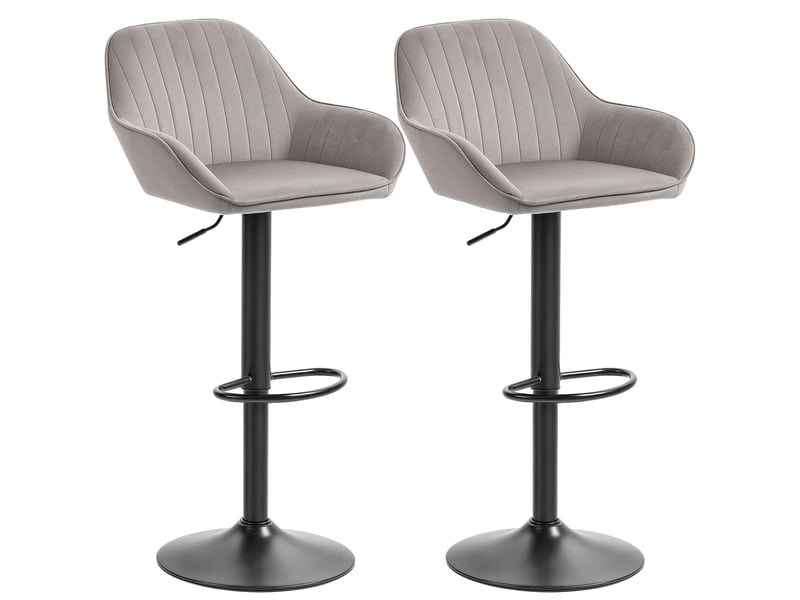  Lot de 2 tabourets de bar, chaises de bar en velours avec dossier, repose-pieds, hauteur réglable et pivotante gris  - Conforama B