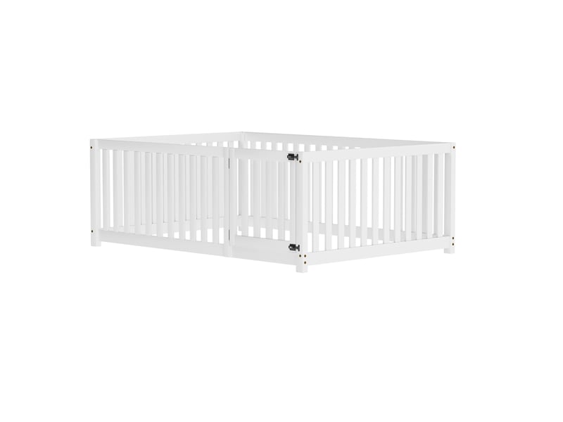  Lit enfant au sol 140x200 cm avec barrière et porte bois mdf blanc sans matelas  - Conforama D