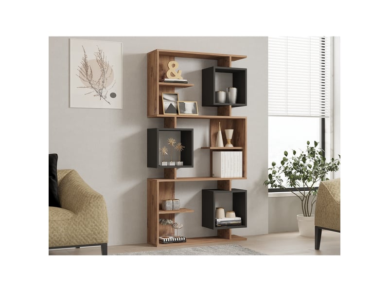  Bibliothèque design asymétrique 172cm effet bois et gris anthracite naly  - Conforama B