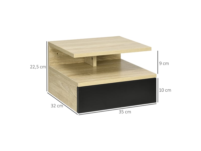  Lot de 2 tables de chevet murales - lot de 2 tables de nuit - tiroir coulissant, niche, plateau - noir chêne  - Conforama E