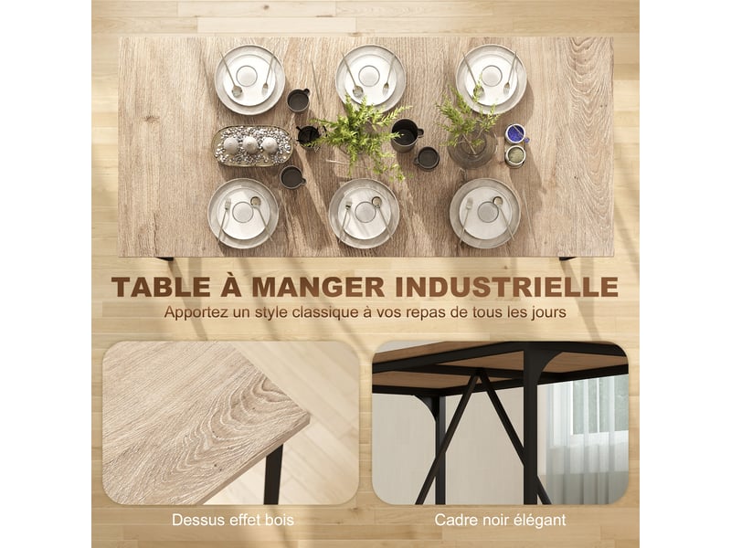  Table à manger rectangulaire pour 6-8 personnes table de cuisine style industriel effet bois naturel 180 x 80 x 75,5 cm  - Conforama E