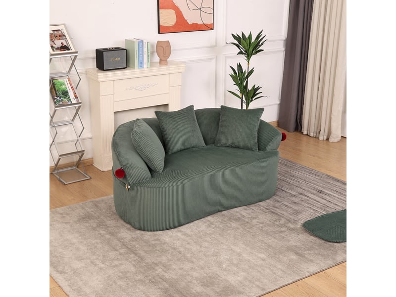  Canapé 2 places arrondi en velours côtelé vert 163x93x68 cm  - Conforama W