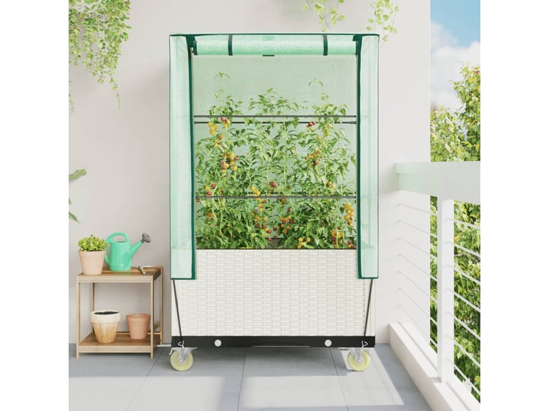  Jardinière - bac à fleurs surélevée avec housse et roues aspect rotin  - Conforama C