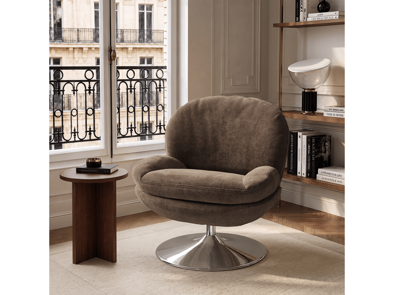  Fauteuil pivotant en velours bouclé brun expresso aspen APF25VBBE - Conforama B