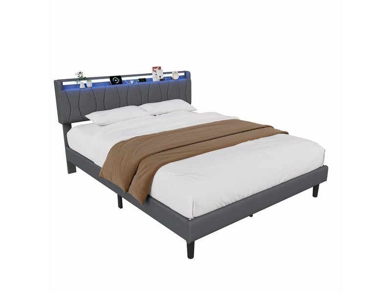  Lit 160x200 avec sommier ezssw coloris gris  - Conforama A