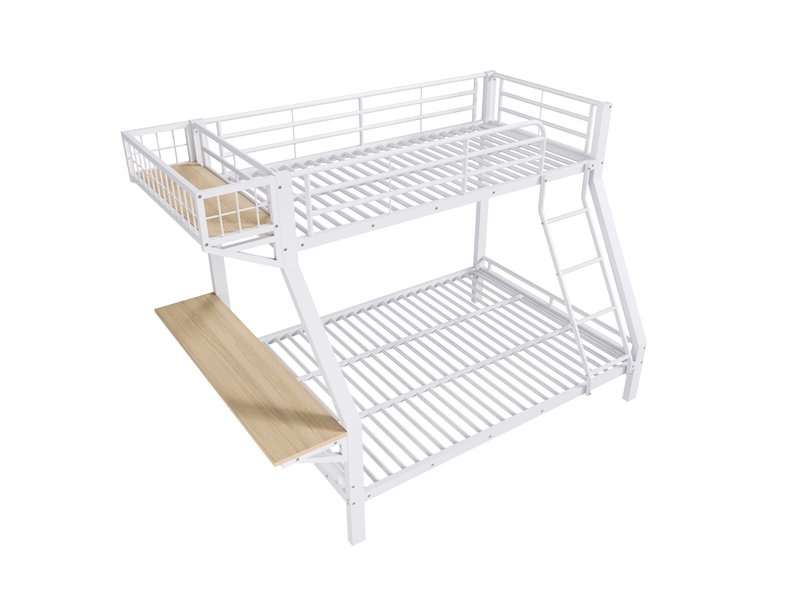  Lit superposé enfant 90 x 200 et 140 x 200 cm avec bureau 70 cm, niche, échelle et barrières de sécurité, métal blanc  - Conforama E