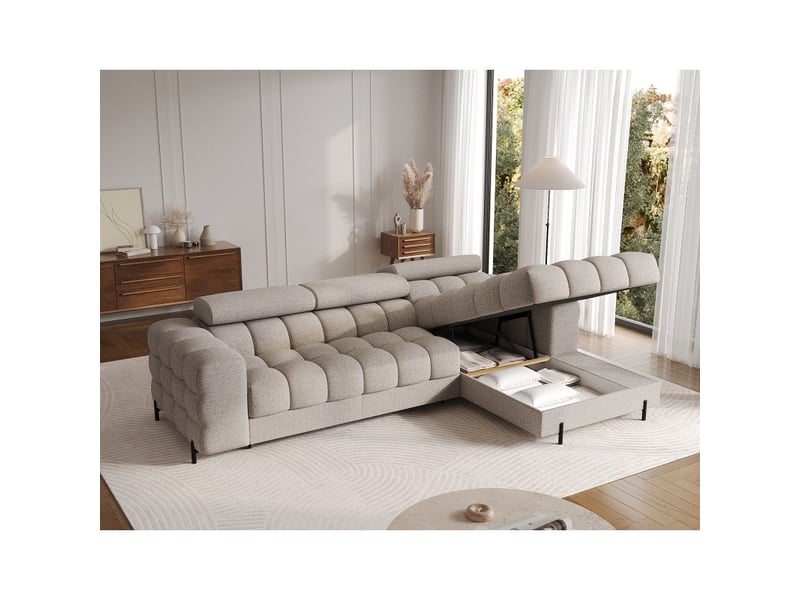  Canapé d'angle droit convertible beige chiné allure contemporaine 285x99x181cm filtro  - Conforama C