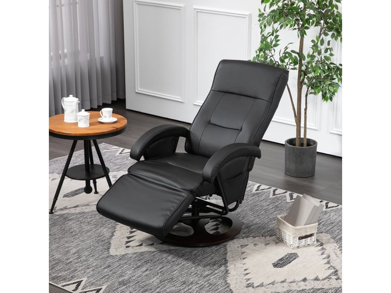  Fauteuil relax inclinable en similicuir noir, pivotant à 360 degrés, avec repose-pieds, pour salon et chambre à la maison  - Conforama B