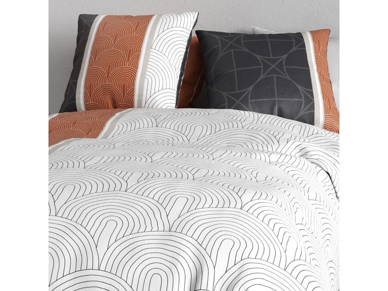  Parure housse de couette 260x240cm + 2 taies motif graphique bleu et rouge 100% coton - cosmia COSMIA - Conforama D