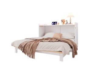 Lit escamotable 140 x 200 cm avec tiroirs, led, usb et prise de charge, blanc