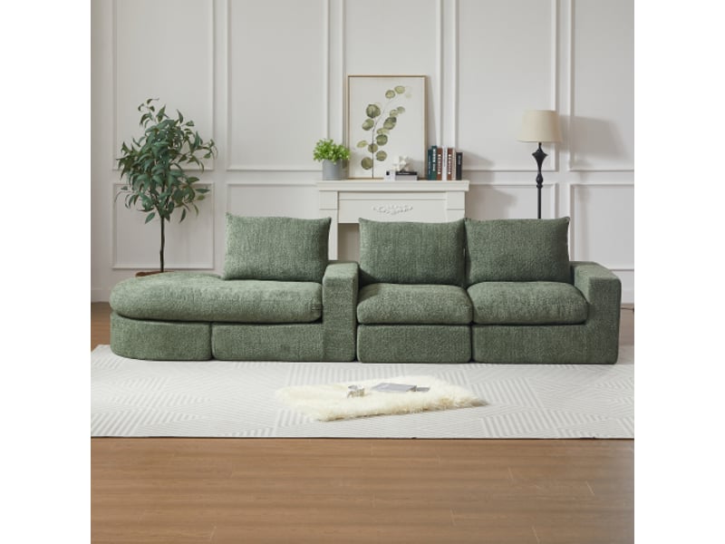  Canapé modulaire en l avec méridienne et élément courbé, mousse compressée, sans montage  - Conforama W