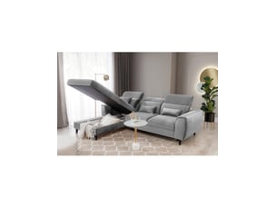 Canapé d'angle gauche fixe <strong></strong> <strong></strong> 4 places Polyester gris avec coffre de rangement
