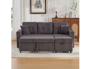 Canapé droit convertible <strong>DESVIAE</strong> <strong></strong> 3 places Velours côtelé gris avec coffre de rangement