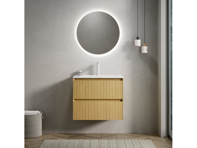 Meuble sous vasque suspendu avec lavabo en céramique, 2 tiroirs à fermeture douce pour salle de bain 61 × 39 cm - Conforama B