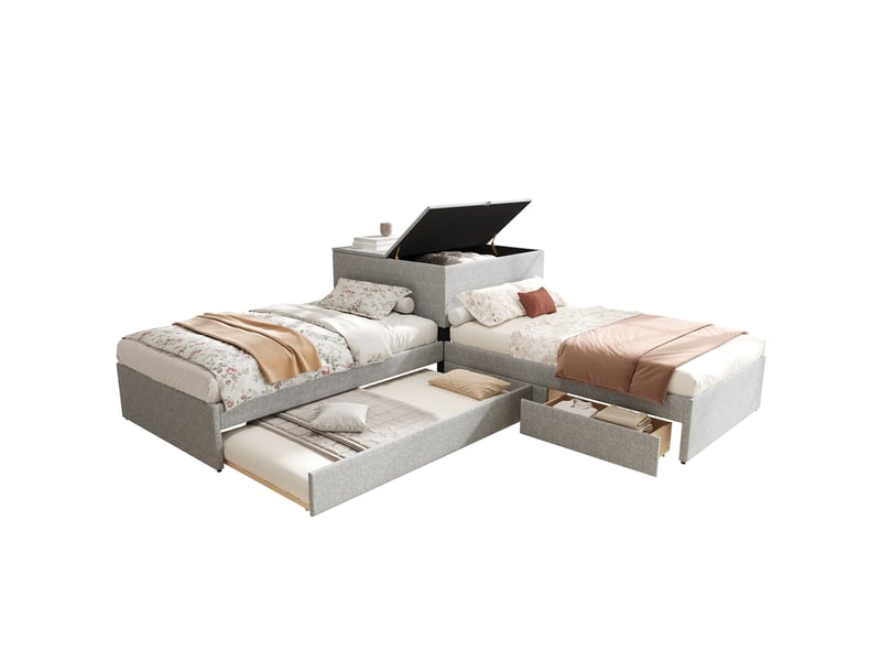  Lit banquette 90x200 cm – gris – lit gigogne, armoire de rangement et 2 tiroirs intégrés – sans matelas  - Conforama A