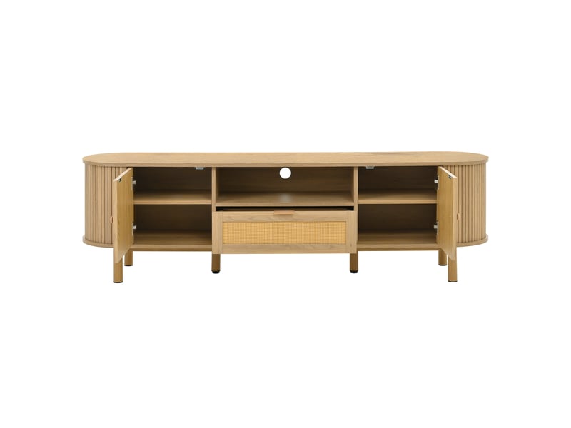  Lot de 2 meubles de salon, meuble tv et table basse relevable, mdf et pieds métalliques, rangements et angles arrondis  - Conforama E