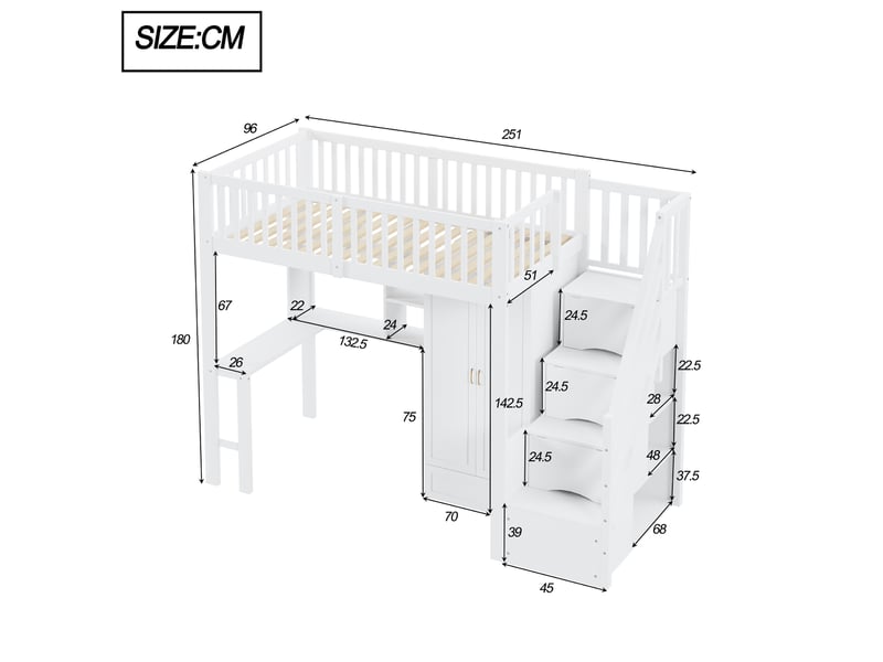  Lit mezzanine 90x200cm coloris blanc bois massif lit enfant blanc - Conforama C