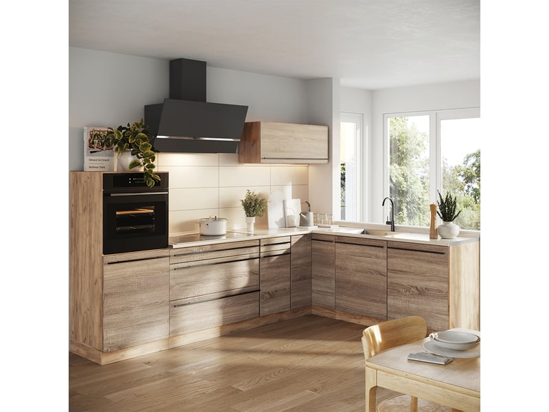  Vicco cuisine en angle, sonomachêne doré, 287 x cm plan de travail chêne doré  - Conforama C