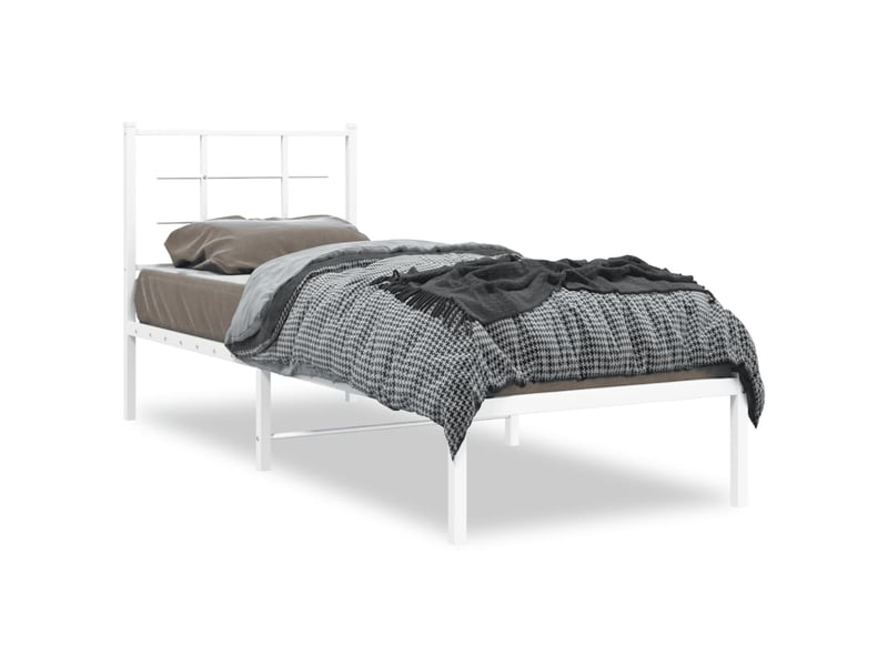Lit simple- lit adulte - cadre de lit métal sans matelas avec tête de lit blanc 80x200cm - Conforama A