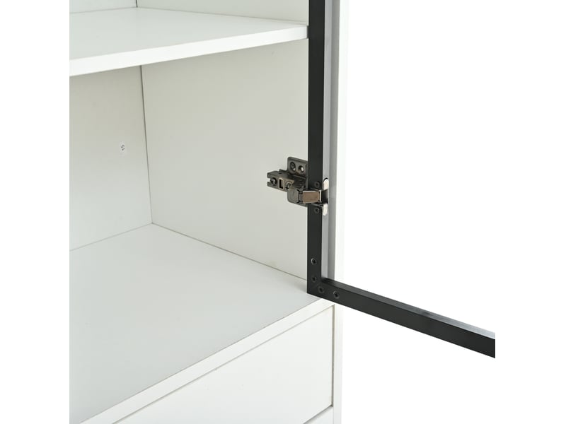 Vitrine led blanche mate 70 x 34 x 180 cm, 4 portes en verre trempé et 2 tiroirs pour exposer vos objets  - Conforama D